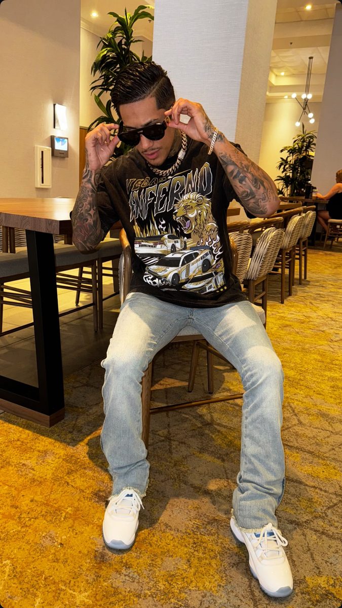 Fernando Vargas Jr. in a Vegas Inferno racing tee
